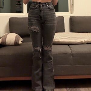 High rise flare dark grey ripped jeans size 24 could fit 23/22